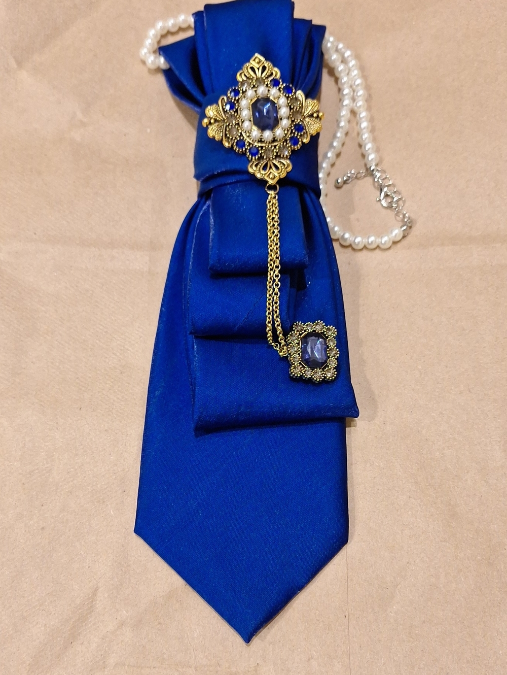 Royal Blue Satin Stafford Necktie Necklace